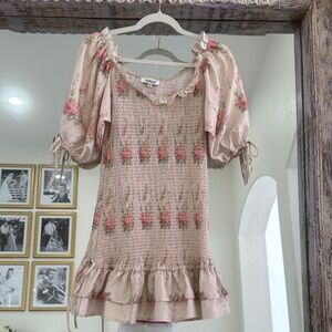 Floral Puff Sleeve Smocked Ruffle Dress